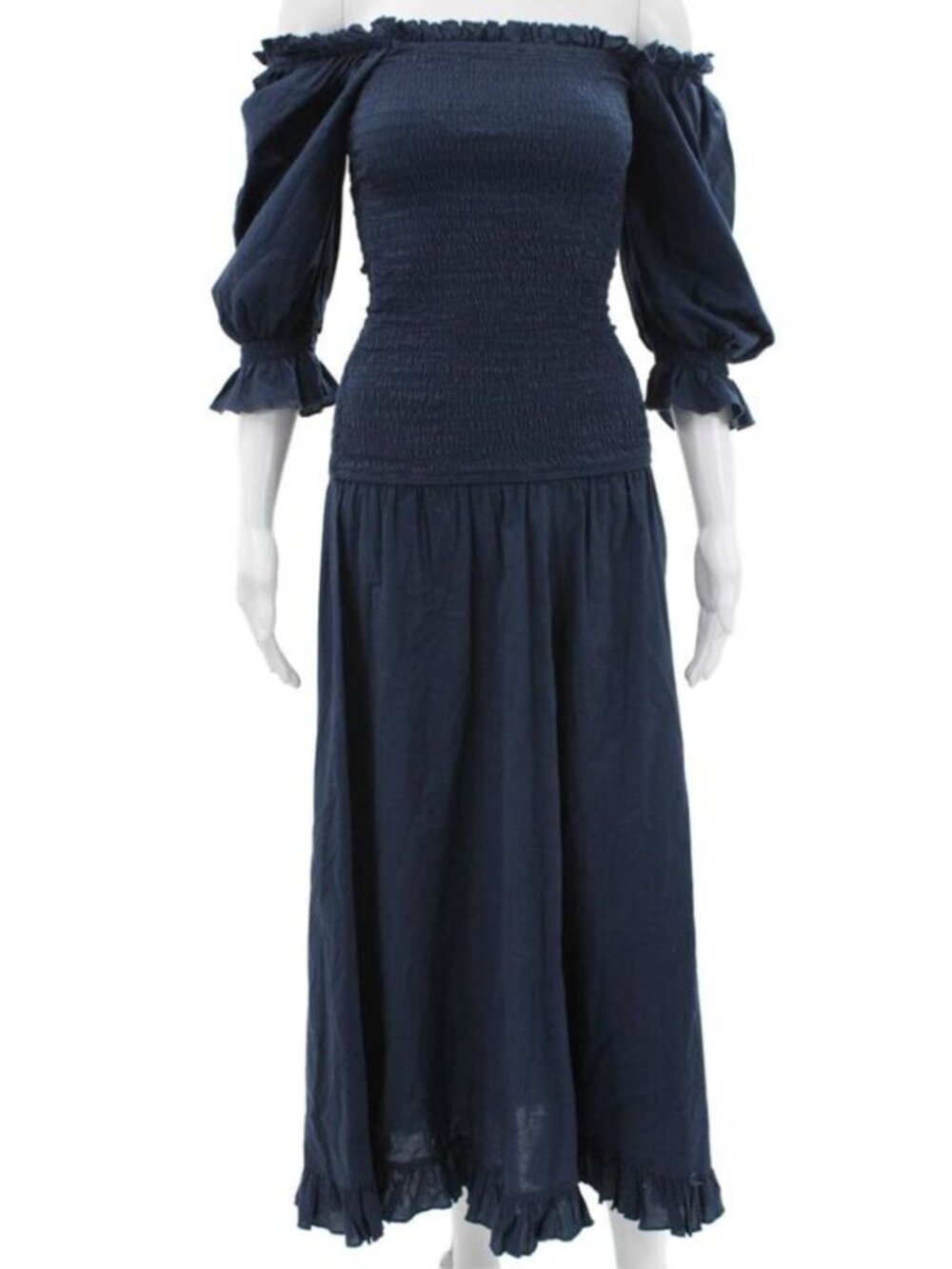 Rhode Resort Women Off Shoulder Cotton Maxi Dress Blue 3/4 Sleeve Size XS